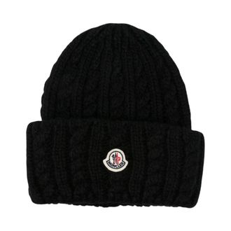 Moncler Gebreide muts van wolmix - Dames - Hoeden - Zwart - ONE Size - Wol - Accessoires