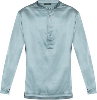 Tom Ford Pyjamashirt - Heren - Pyjama - Blauw - M - Satijn - Nachtkleding