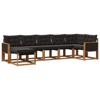 vidaXL Conjunto De Sof&aacute;s De Exterior Con Coj&iacute;n 7 Pcs Natural Y Negro Vidaxl