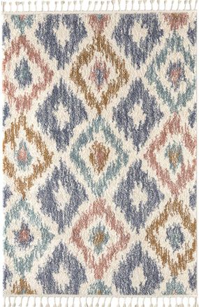 Nazar Rugs Alfombra bereber de 200x290 con motivos geom&eacute;tricos pastel