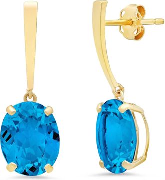 MAX + STONE 14k Yellow Gold Solitaire Oval-Cut Gemstone Drop Earrings (10x8mm)