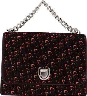 Dior Diorama Flap Oblique Velvet And Canvas Red Velvet Handbag (Pre-Owned)