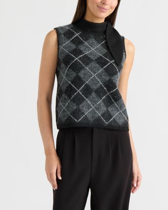 Ellen Tracy Womens Sleeveless Scarf Collar Sweater Top