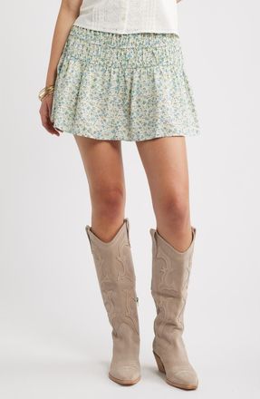 BP. Drop Waist Flare Cotton Skort in Ivory- Blue Daine Floral at Nordstrom, Size Xx-Small