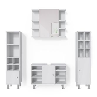 Vicco Conjunto De Muebles De Ba&ntilde;o Fynn, Blanco, 4 Partes, Con Armario Alto, Vicco