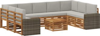 vidaXL Conjunto De Sof&aacute;s De Exterior 10 Uds. Natural Y Gris Claro Vidaxl
