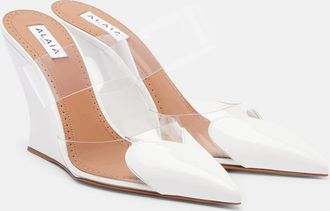 Alaia Ala&iuml;a Le Coeur 90 leather and PU wedge mules
