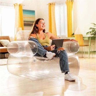 Trade Shop Trade Shop - Sill&oacute;n Inflable De Pvc Transparente Con Respaldo 109x79x107cm Casa De Relajaci&oacute;n 66502