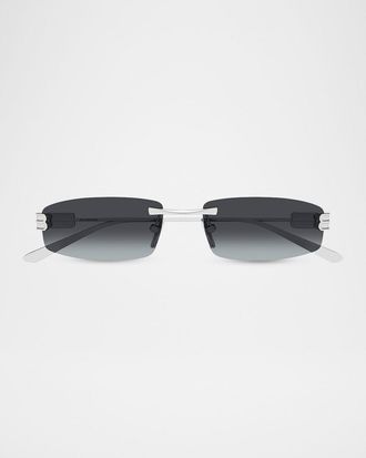 Balenciaga Men & apos;s Rimless BB Metal Rectangle Sunglasses