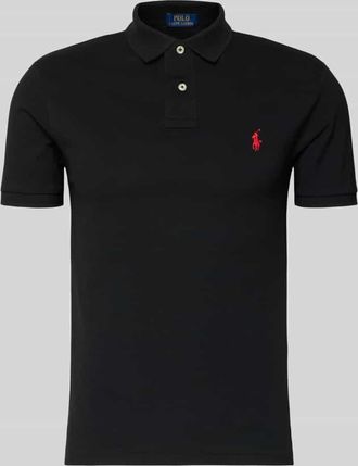 Polo Ralph Lauren Slim Fit Poloshirt mit Logo-Stitching in Black, Gr&ouml;&szlig;e XXL