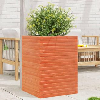 Berkfield Home Beautiful Garden Planter Wax Brown 50x50x68.5 cm Solid Wood Pine