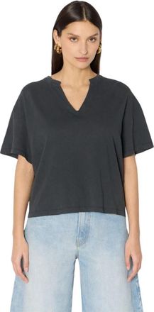 BERENICE Temilio T-shirt grijs met Tunesische kraag en strass vleugels - Dames - T-shirts - Veelkleurig - L - Katoen - Tops