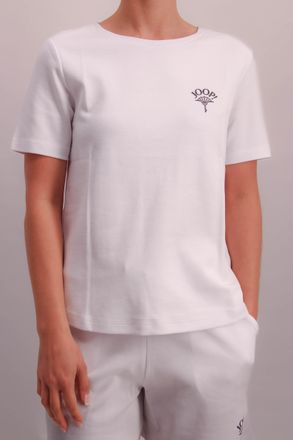 Joop T-Shirt JOOP Comfort, Damen, Gr. 38, weiss (wei&szlig;), Single Jersey, Obermaterial: 80% Baumwolle, 20% Elasthan, unifarben, regular fit h&uuml;ftlang, Rundhals