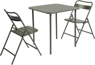 Sweeek Set mesa de jard&iacute;n bistr&oacute; de acero con 2 sillas plegables, 70cm, verde