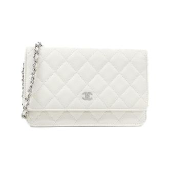 Chanel White Grained Calfskin Chain/Shoulder Wallet (Pre-Owned)