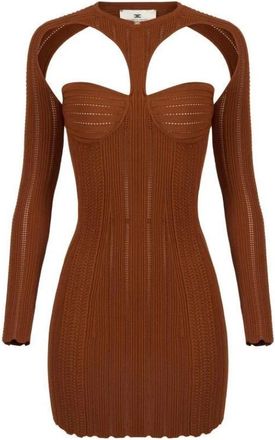 Elisabetta Franchi Kleedjes, Dames, Bruin, XS, Openwork Shrug Knit Mini Jurk