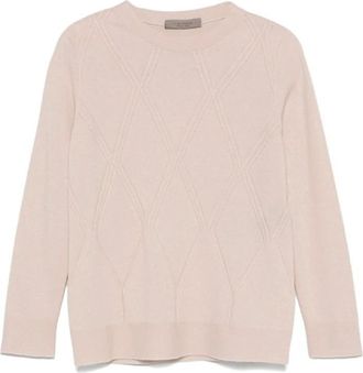 D.exterior Roze Diamant Argyle Gebreide Trui - Dames - Sweatshirts - Roze - L - Wol - Hoodies & sweatvesten