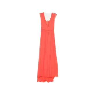 Rhea Costa Kleedjes, Dames, Oranje, L, Abito Lungo Corallo Seta C/applicazione