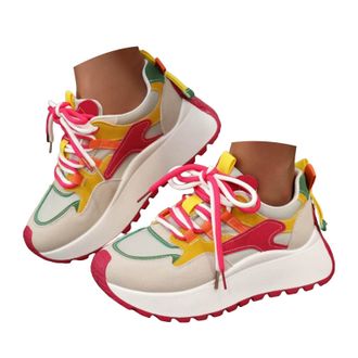 Generic Chunky Sneakers for Women Color Block Platform Wedge Walking Shoes Fashion Non-Slip Breathable Athletic Outdoor Casual Orthopedic Sneakers Cute Lace U