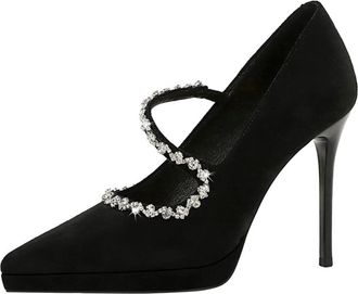 Generic Women Pointed Toe High Heels 10.5CM Sexy Pumps Sparkling Rhinestones Wedding Shoes for Bride Prom Party (Black,2.5)