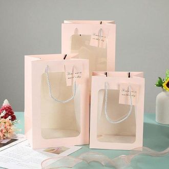 OEM Bolsas De Regalo Blancas De Lujo Con Ventana, Juego De 6 Piezas, Bolsas De Papel Para Flores Y Regalos, Bolsa De Transporte Resistente
