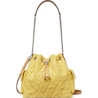 Tory Burch Charlie Quilted Denim Drawstring Shoulder Bag in Yellow at Nordstrom