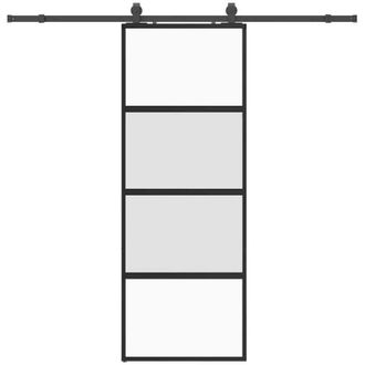 vidaXL Vidaxl - Puerta Corredera Con Herrajes Negro 76x205 Cm Vidrio Templado