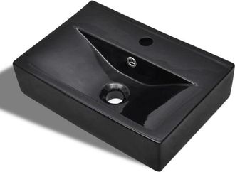 vidaXL Lavabo Rectangular De Cer&aacute;mica Hueco De Grifo/desag&uuml;e Negro Vidaxl