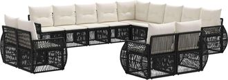vidaXL Conjunto De Sof&aacute;s De Jard&iacute;n 13 Uds. Negro Y Blanco Crema Vidaxl
