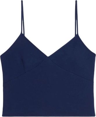 Ami Blauwe V-hals tanktop blouse - Dames - Tops zonder mouwen - Blauw - M - Tops