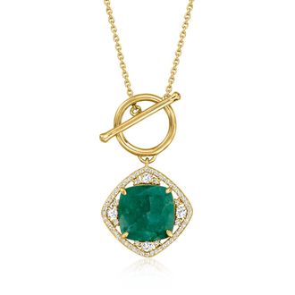 Ross-Simons Emerald and. White Topaz Toggle Necklace in 18kt Gold Over Sterling
