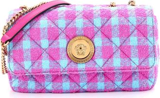 Versace Medusa Icon Chain Flap Bag Quilted Tweed East West