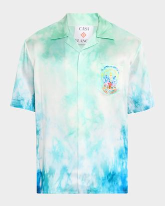 Casablanca Mens Silk Surf Lotus Tie-Dye Short-Sleeve Shirt