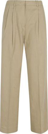 Dunst Double Pleated Chino Slacks - Dames - Chinos - Beige - M - Katoen - Broeken