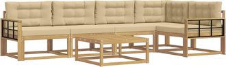 vidaXL Conjunto De Sof&aacute;s De Exterior 6 Uds. Y Beige Poli&eacute;ster Vidaxl
