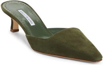 Manolo Blahnik Moiramu Pointed Toe Kitten Heel Mule in Dark Khaki at Nordstrom, Size 11.5Us