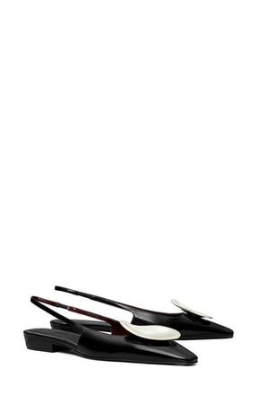 Tory Burch Patos Slingback Flat in Perfect Black /Silver at Nordstrom, Size 10.5