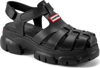 Hunter Belah Lug Sole Fisherman Sandal in Black at Nordstrom, Size 10