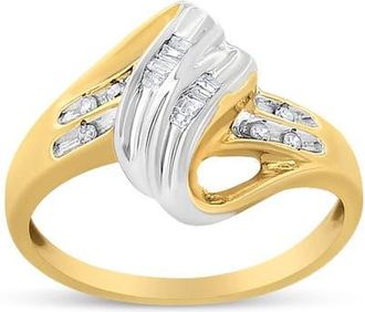 House of Brilliance 10K Gold 1.00 Cttw Round And Baguette Diamond Accent Bypass Ring in Yellow at Nordstrom, Size 7