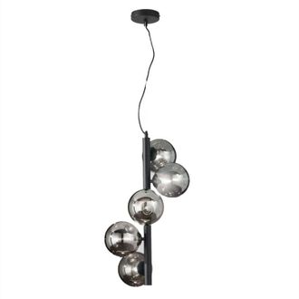 Luce-Ambiente-Design Sospensione HONEY in metallo nero con cinque diffusori in vetro fum&egrave;