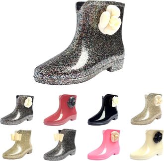 Generic Wellington Women Slip-on Boots with Cute Bow Wellies Waterproof Short Chelsea Boots Ladies Comfortable Anti-Slip Rainboots for Outdoor Work Shoes, Fis