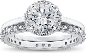 Pompeii3 2 ct Eco Freindly Lab Created Diamond Madelyn Halo Engagement Ring & Eternity Ring Size Selectable