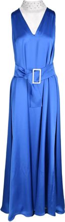 Access Fashion Blue Embellished Collar Flowing Long Dress
