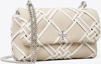 Tory Burch Womens Mini Kira Woven Canvas Flap Bag, One Size