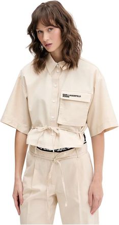 Karl Lagerfeld Overhemden, Dames, Beige, XS, Katoen, Logo Shirt