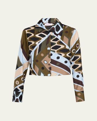 Pucci Vivara Silk Twill Crop Button-Down Shirt