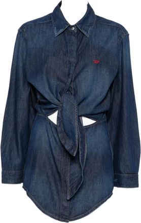 Diesel Jurk met Strikdetail - Dames - Shirt Kleedjes - Blauw - M - Katoen - Kleedjes