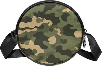 Generic Circle Crossbody Bag for Women, Camouflage Small Sling Bag Daypack with Zipper Adjustable Shoulder Straps Casual Ladies Girls Round Purse