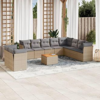 vidaXL Juego De Sof&aacute;s Jard&iacute;n Con Cojines Beige Mezcla 11 Pzas Rat&aacute;n Pe Vidaxl