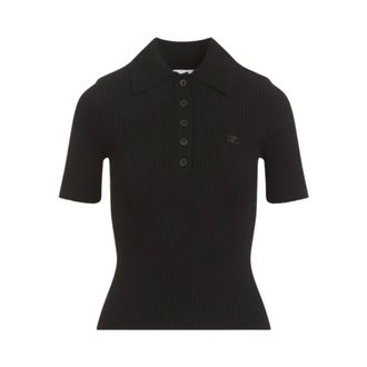 Courr&egrave;ges Ribbed Knit Polo - Dames - Tops - Zwart - Maat: XS Viscose